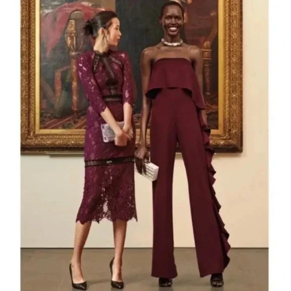 Alexis Kendall Ruffle Strapless Jumpsuit Wide
Leg Plum Burgundy Boho Chic Size M - Picture 11 of 11